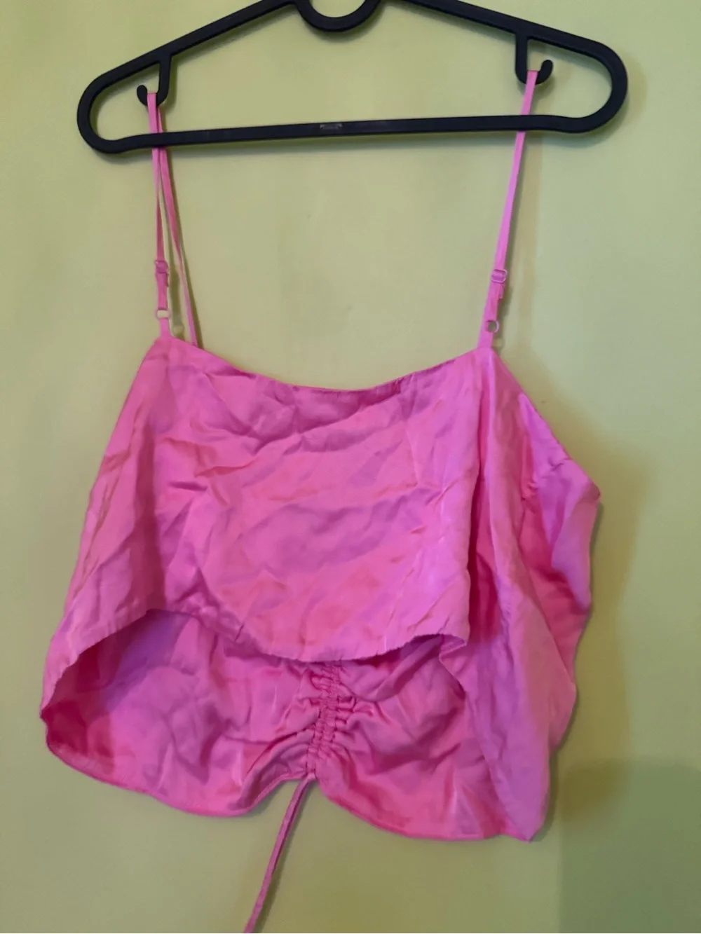 Pink Satin Aerie Tank Crop with tie front